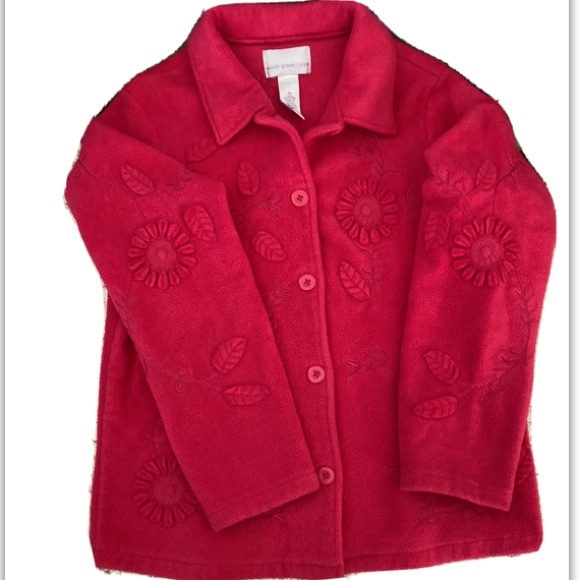 Susan Graver Jackets & Blazers - NWOT •Susan Graver•Fleece Jacket Button Down Front Flower Appliqué’s Ladies Med
